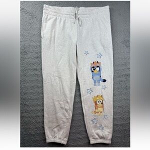 Bluey Sweatpants Adult XL Gray Drawstring Joggers Cartoon Character Fleece Pants